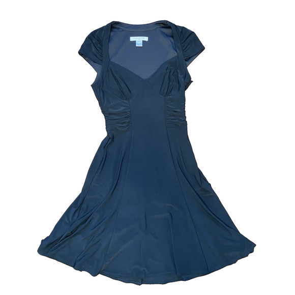 Evan Piccone Dress Womens Size 10 Black Ruched Sweetheart Neck Fit & Flare Midi - Picture 8 of 8